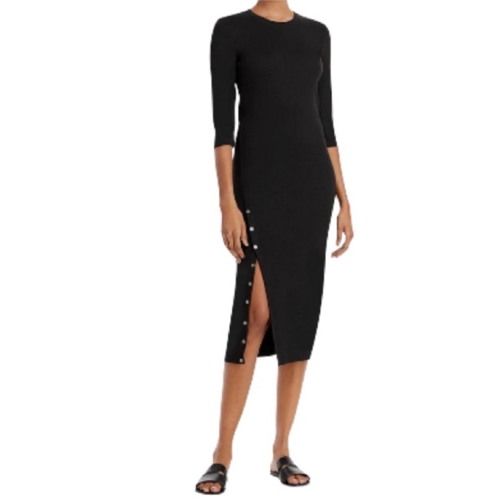 Theory Button Hem Long Sleeve Ranmire Knit Midi Dress Size Large